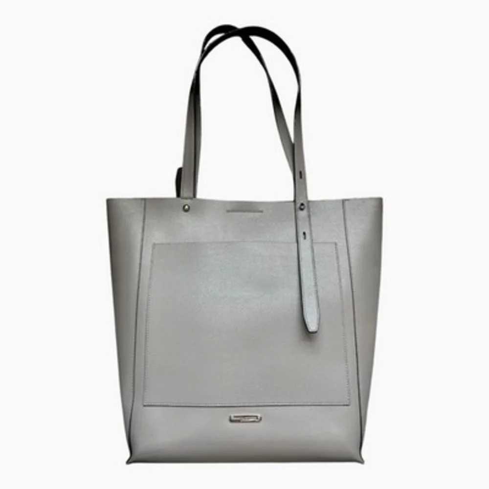 Rebecca Minkoff Stella Large North South Leather Tote Bag Ice Gray Silver EXC